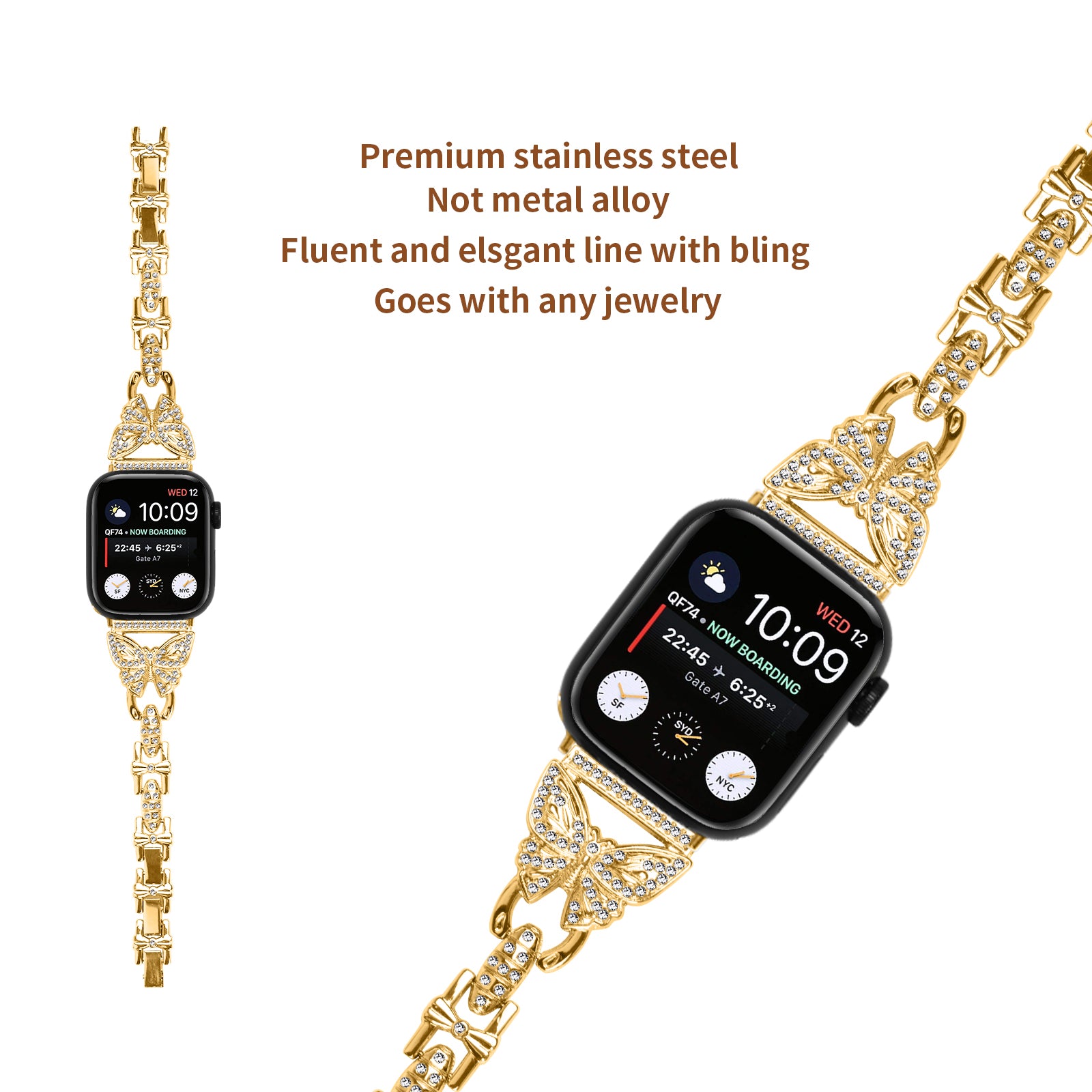 Stainless Steel Watch Band for Apple Watch Ultra 2 49mm Series 9 45mm SE (2023) 44mm Ultra 49mm 8 7 45mm 6 5 4 SE (2022) SE 44mm 3 2 1 42mm Butterfly Rhinestone Decor Bracelet Strap Stainless Steel Watch Band for Apple Watch Ultra 2 49mm Series 9 45mm SE (2023) 44mm Ultra 49mm 8 7 45mm 6 5 4 SE (2022) SE 44mm 3 2 1 42mm Butterfly Rhinestone Decor Bracelet Strap